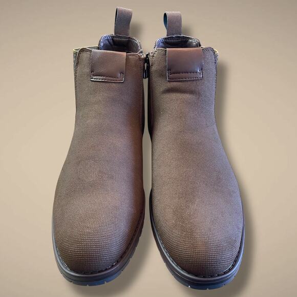 NWOT Men\'s 10 STACY ADAMS. Oakhurst Dark Brown Textured Fabric Chelsea Boot